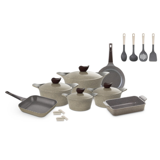 Eni granite cookware set, 15 pieces, beige