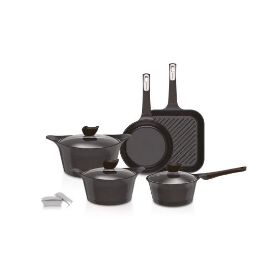 Eni granite cookware set with black lid, 8 pieces