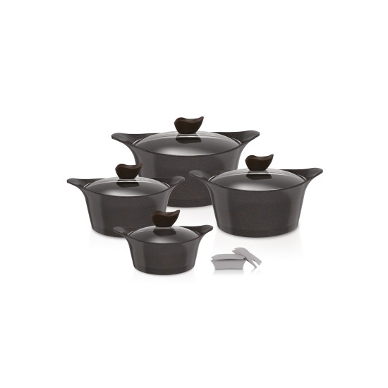 Eni granite cookware set with black lid, 8 pieces